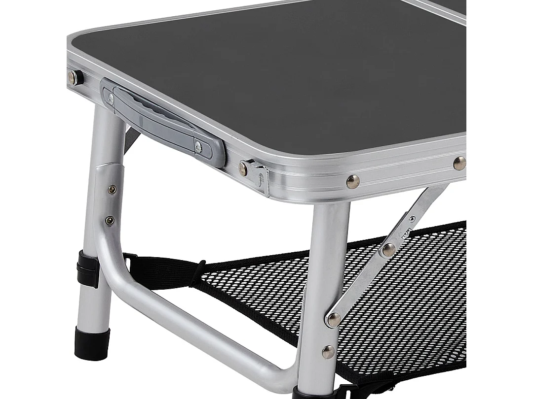 Foldable Aluminium Camping Table with Adjustable Height - Double Folding - Black