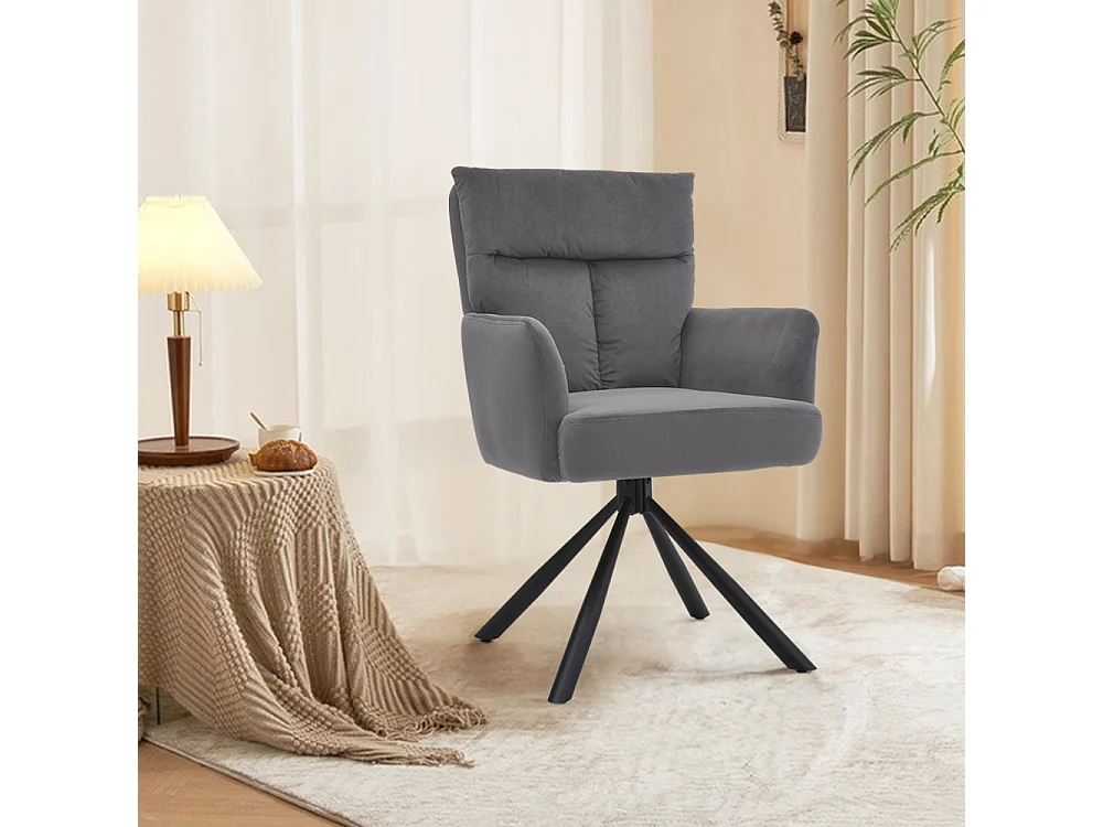 Grey Swivel Armchair with Velvet Upholstery 180° Swivel