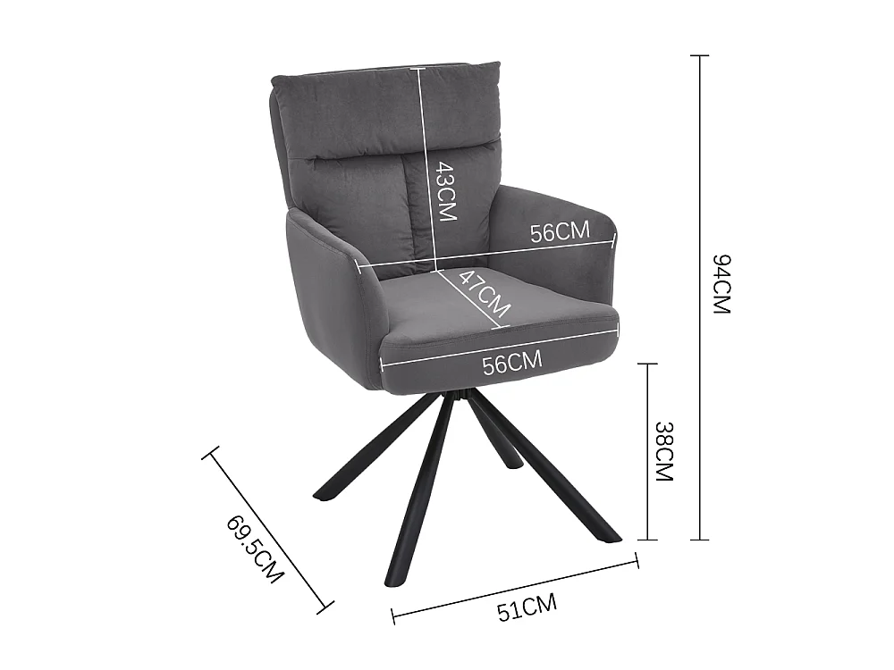 Grey Swivel Armchair with Velvet Upholstery 180° Swivel