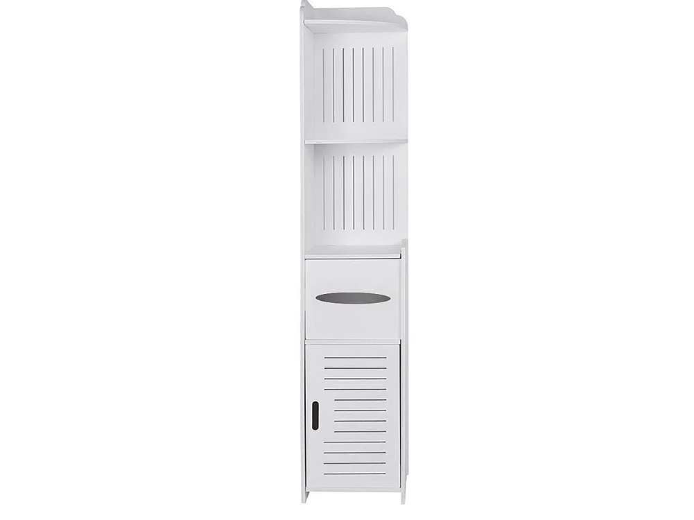 White Bathroom Storage Cabinet with 3 Shelves & Toilet Paper Holder