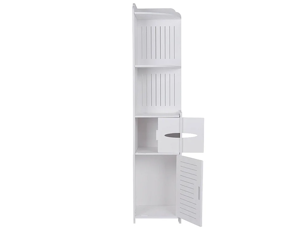 White Bathroom Storage Cabinet with 3 Shelves & Toilet Paper Holder