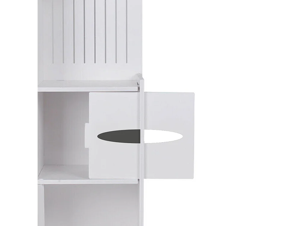 White Bathroom Storage Cabinet with 3 Shelves & Toilet Paper Holder