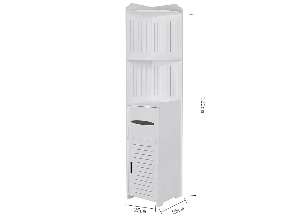 White Bathroom Storage Cabinet with 3 Shelves & Toilet Paper Holder
