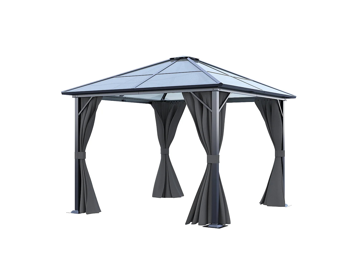 3 x 3m Dark Grey Outdoor Metal Gazebo with Side Curtains