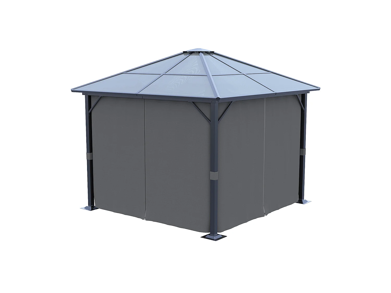 3 x 3m Dark Grey Outdoor Metal Gazebo with Side Curtains