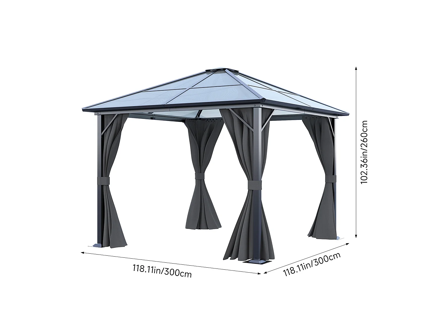3 x 3m Dark Grey Outdoor Metal Gazebo with Side Curtains
