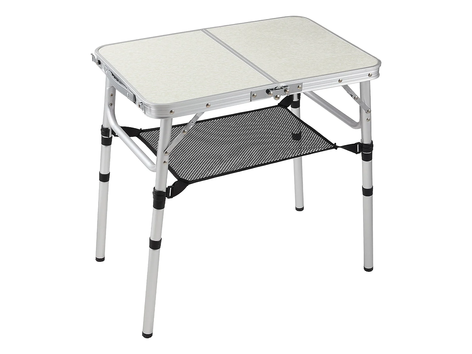 Foldable Aluminium Camping Table with Adjustable Height - Double Folding - Beige White