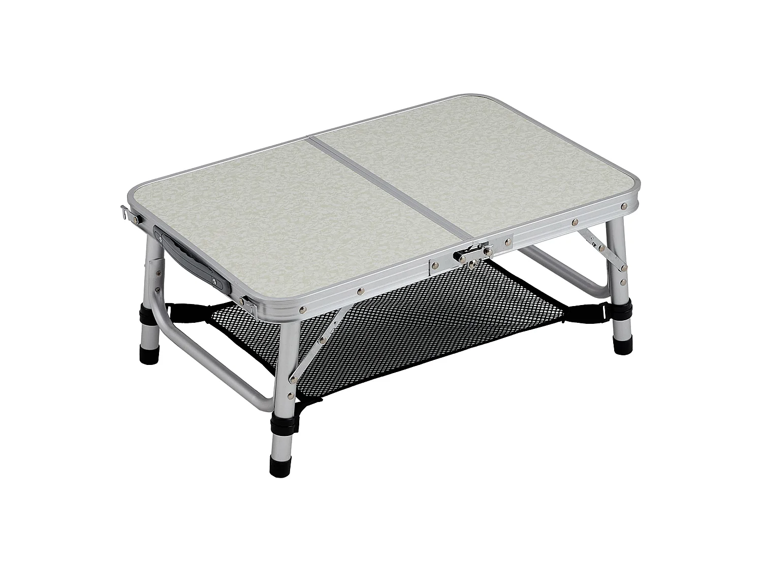Foldable Aluminium Camping Table with Adjustable Height - Double Folding - Beige White