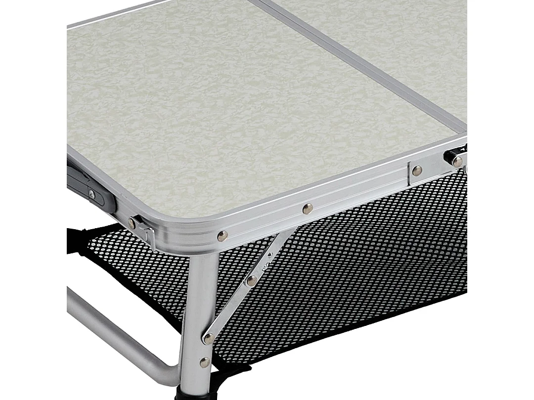 Foldable Aluminium Camping Table with Adjustable Height - Double Folding - Beige White