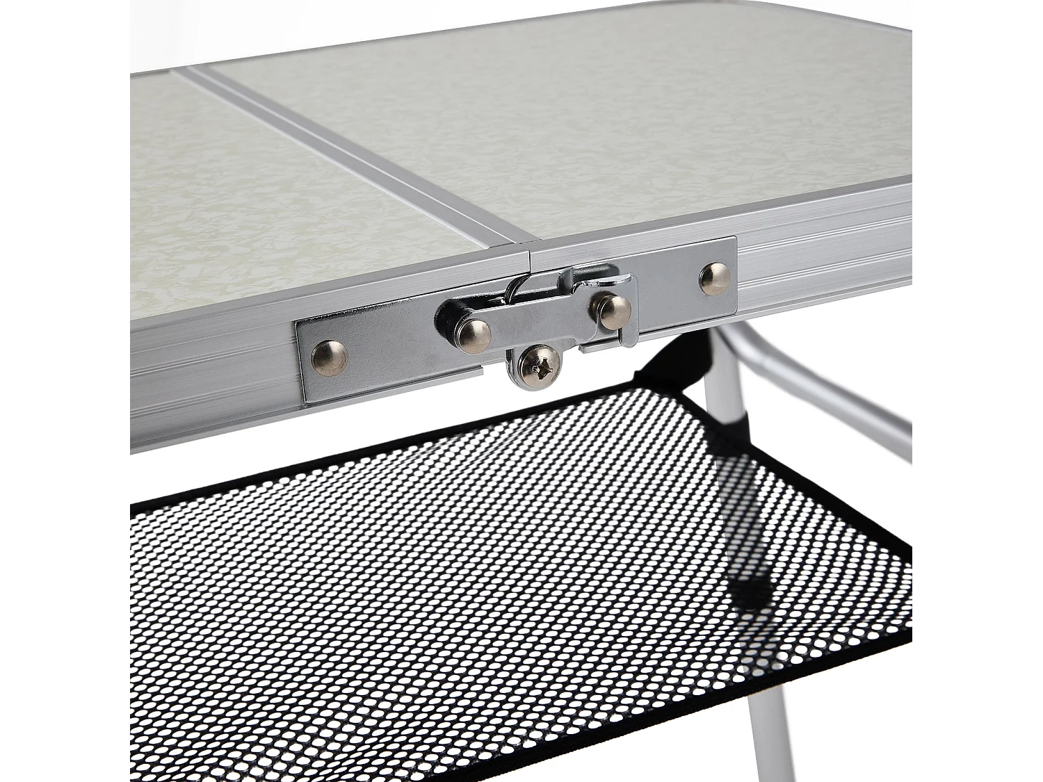 Foldable Aluminium Camping Table with Adjustable Height - Double Folding - Beige White