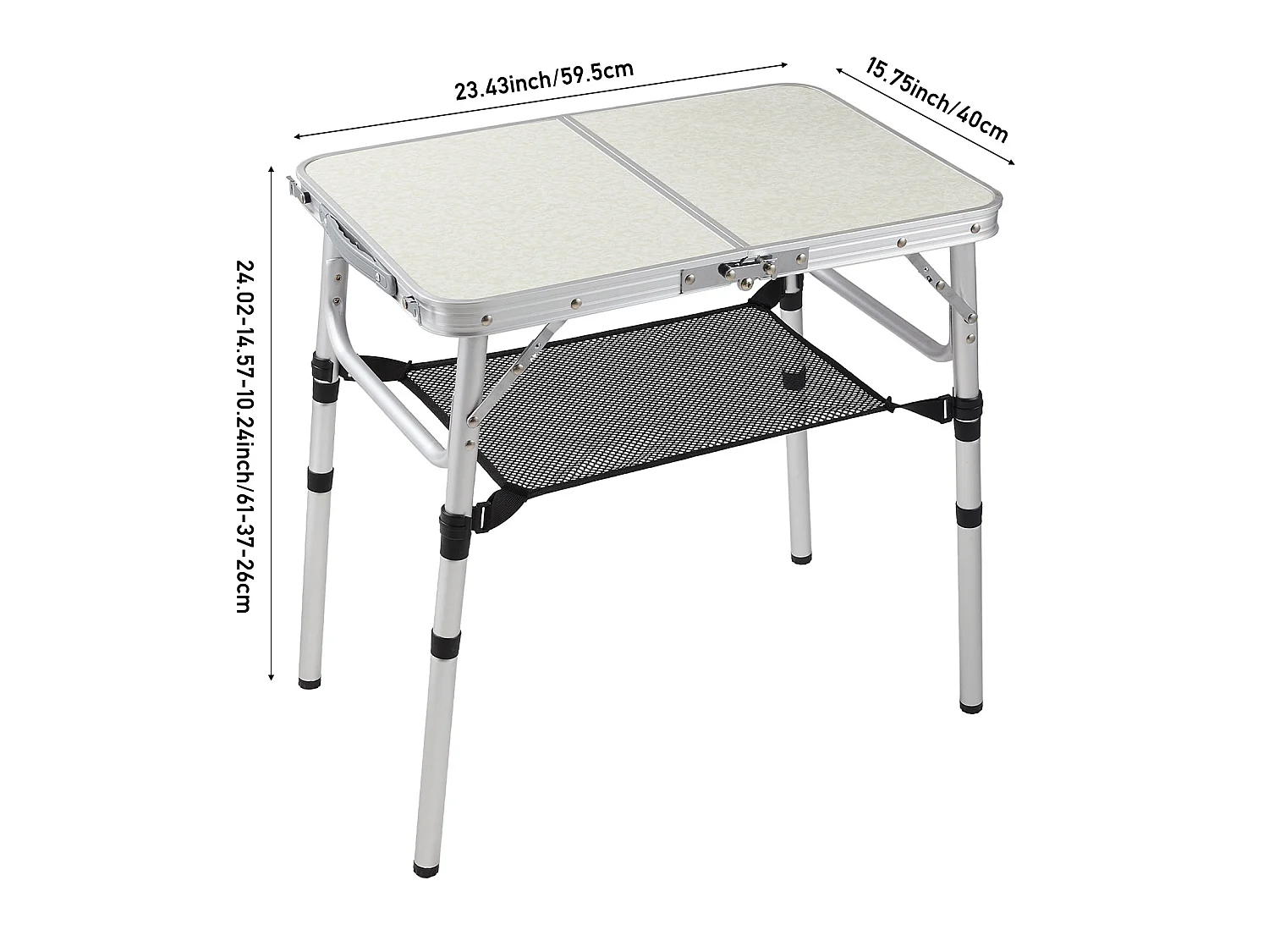 Foldable Aluminium Camping Table with Adjustable Height - Double Folding - Beige White