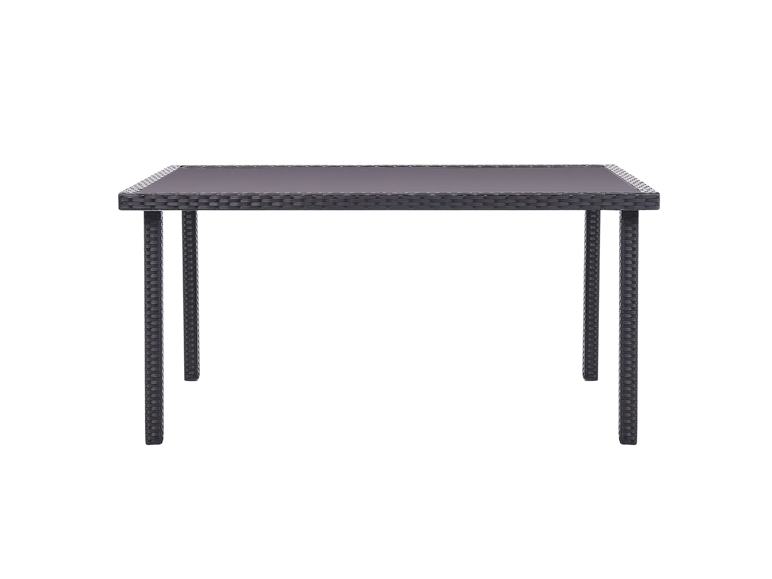 Rectangular Rattan Garden Dining Table with Tempered Glass Top - Black