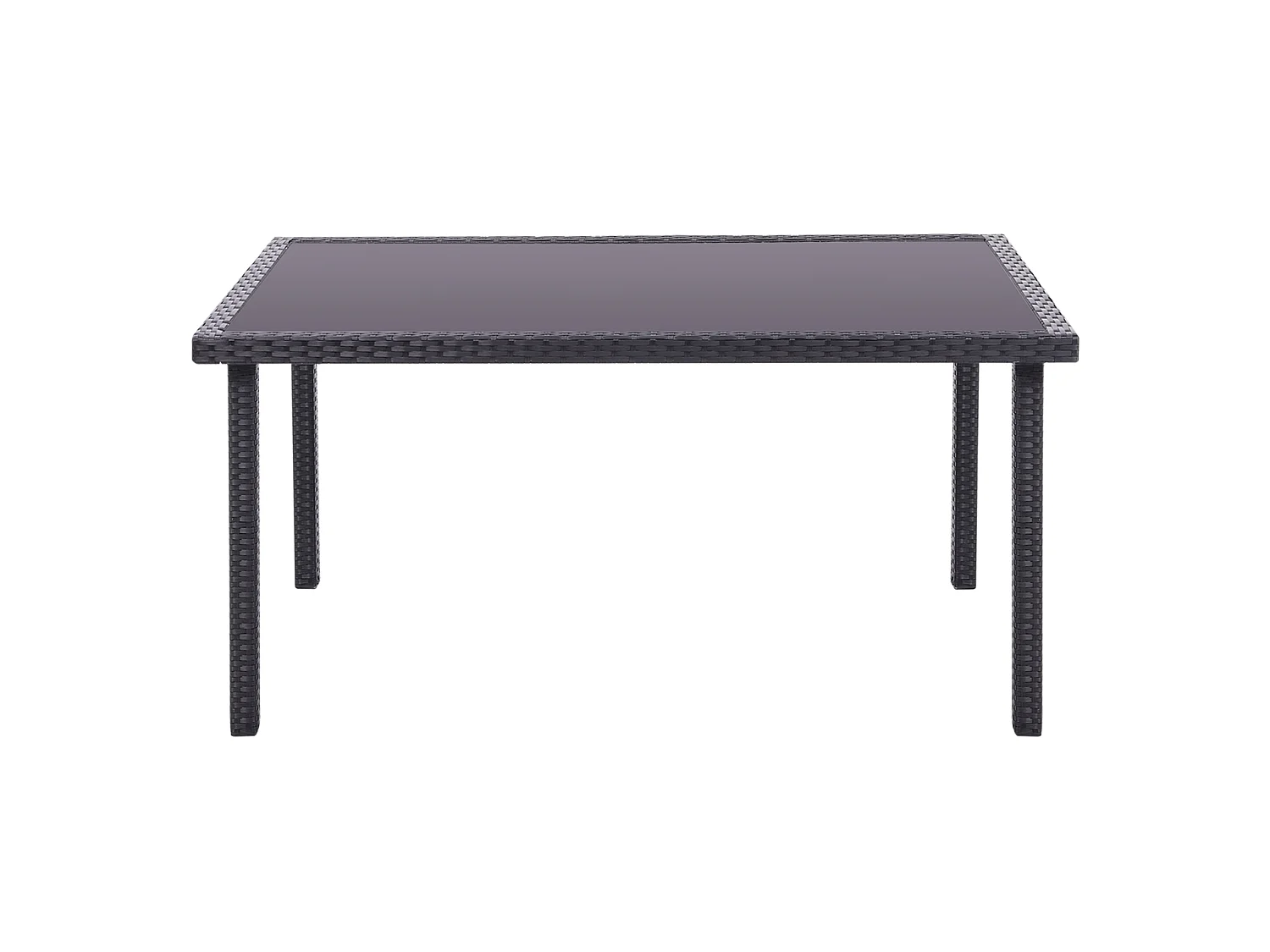 Rectangular Rattan Garden Dining Table with Tempered Glass Top - Black