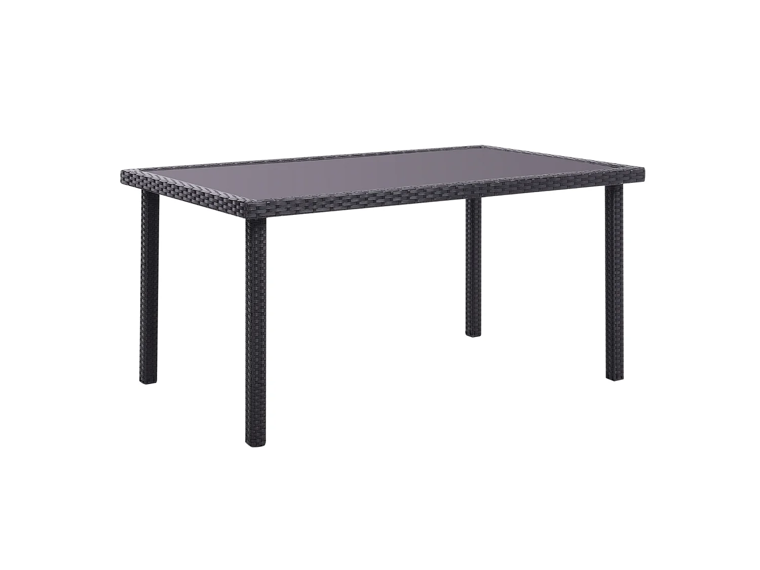 Rectangular Rattan Garden Dining Table with Tempered Glass Top - Black