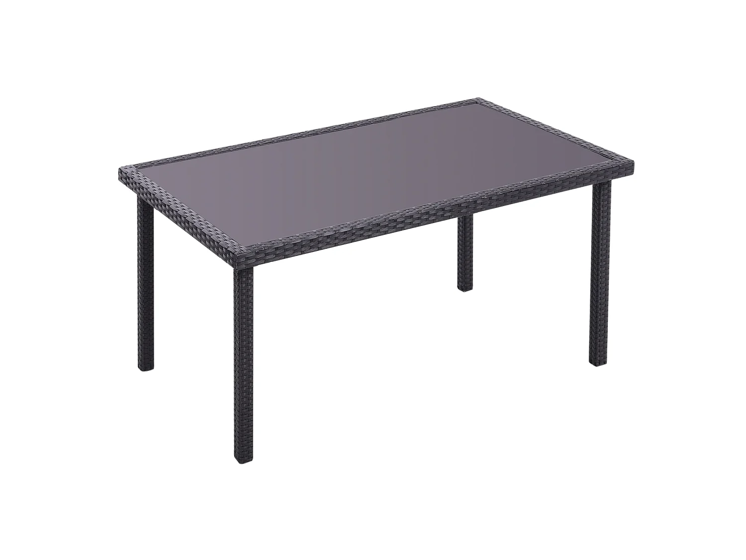 Rectangular Rattan Garden Dining Table with Tempered Glass Top - Black