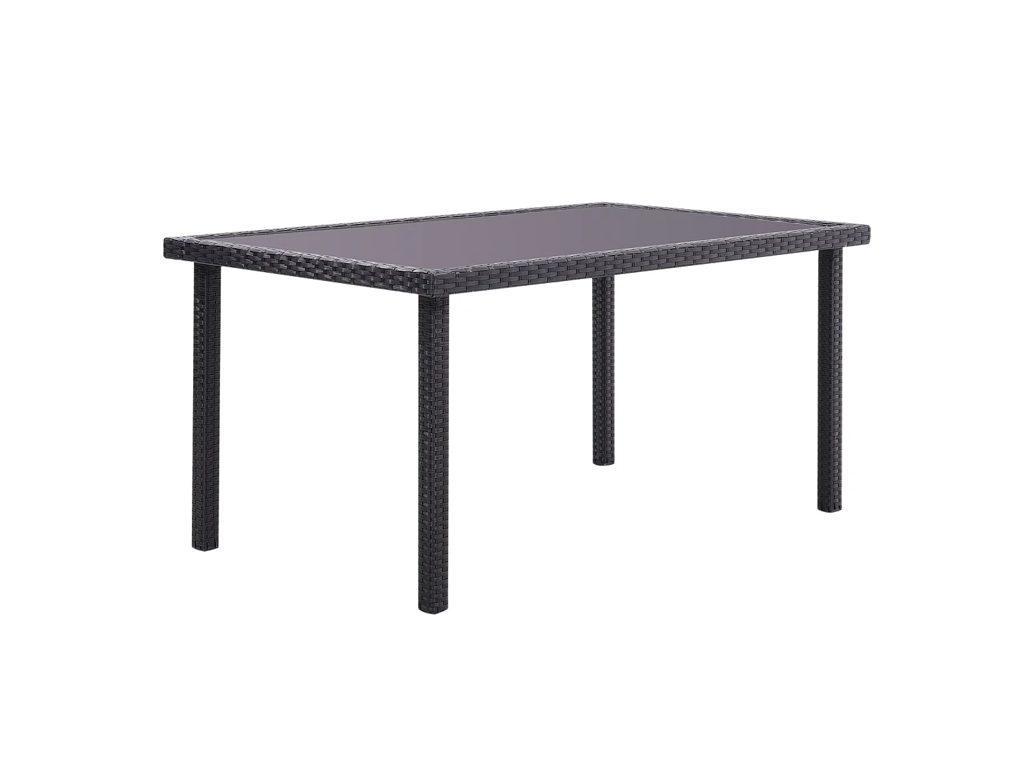 Rectangular Rattan Garden Dining Table with Tempered Glass Top - Black