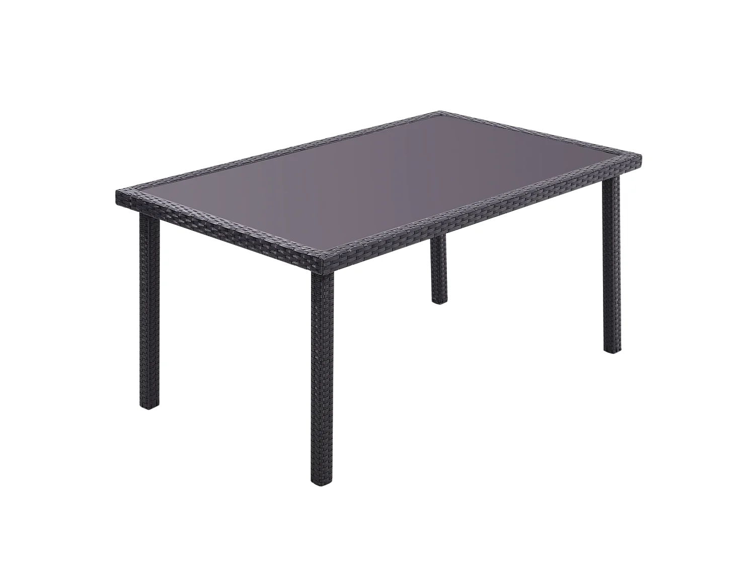 Rectangular Rattan Garden Dining Table with Tempered Glass Top - Black