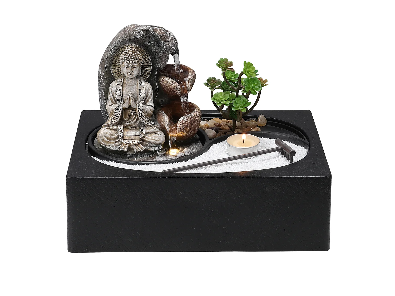 Indoor Zen Resin Water Fountain with LED Light - Tabletop Decor for Office & Home