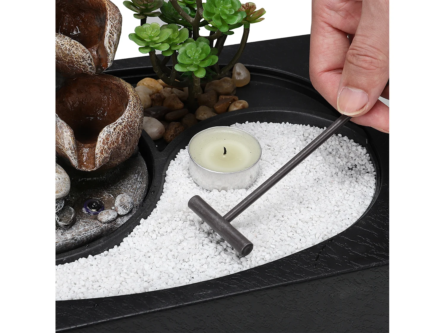 Indoor Zen Resin Water Fountain with LED Light - Tabletop Decor for Office & Home