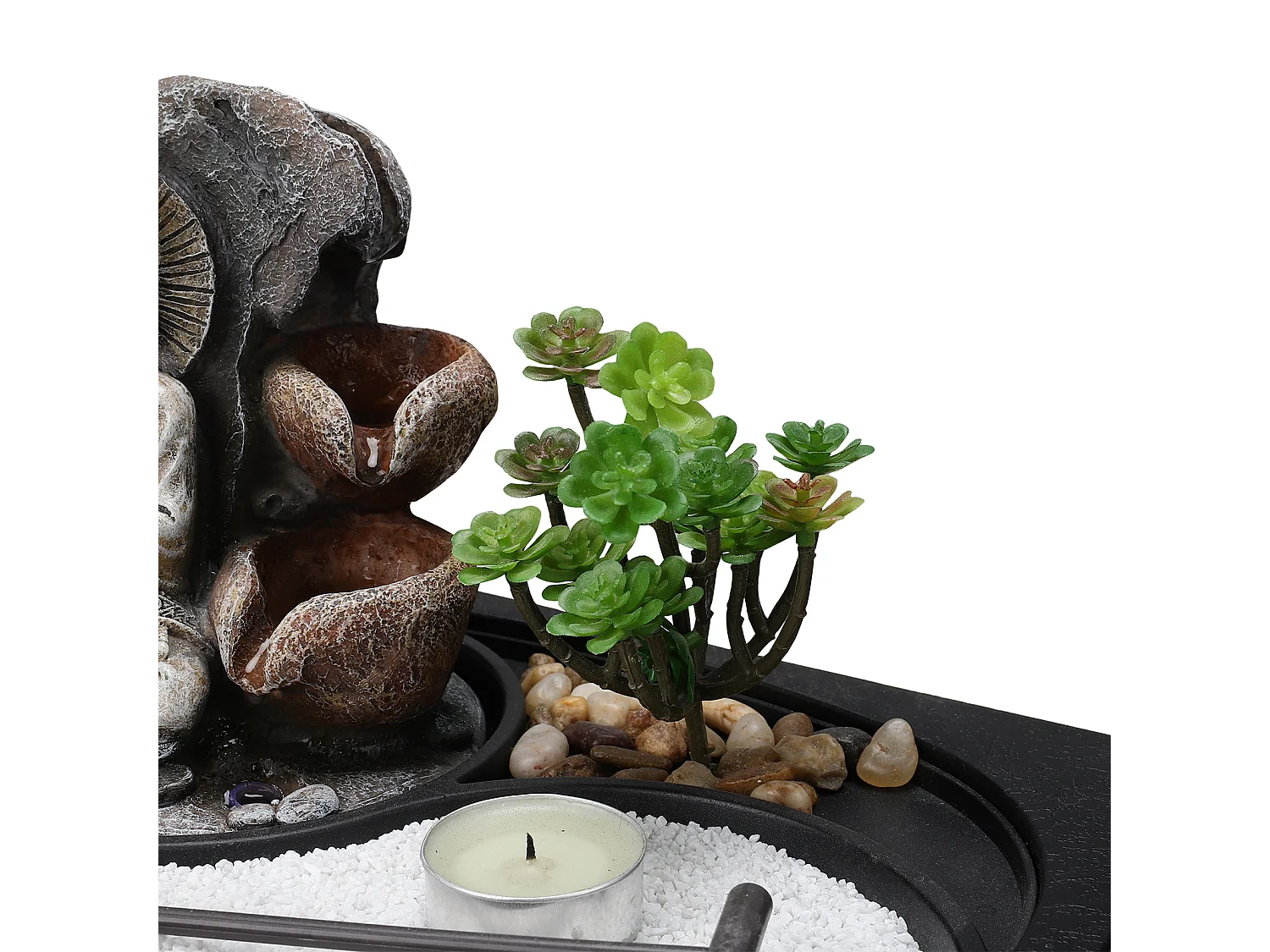 Indoor Zen Resin Water Fountain with LED Light - Tabletop Decor for Office & Home