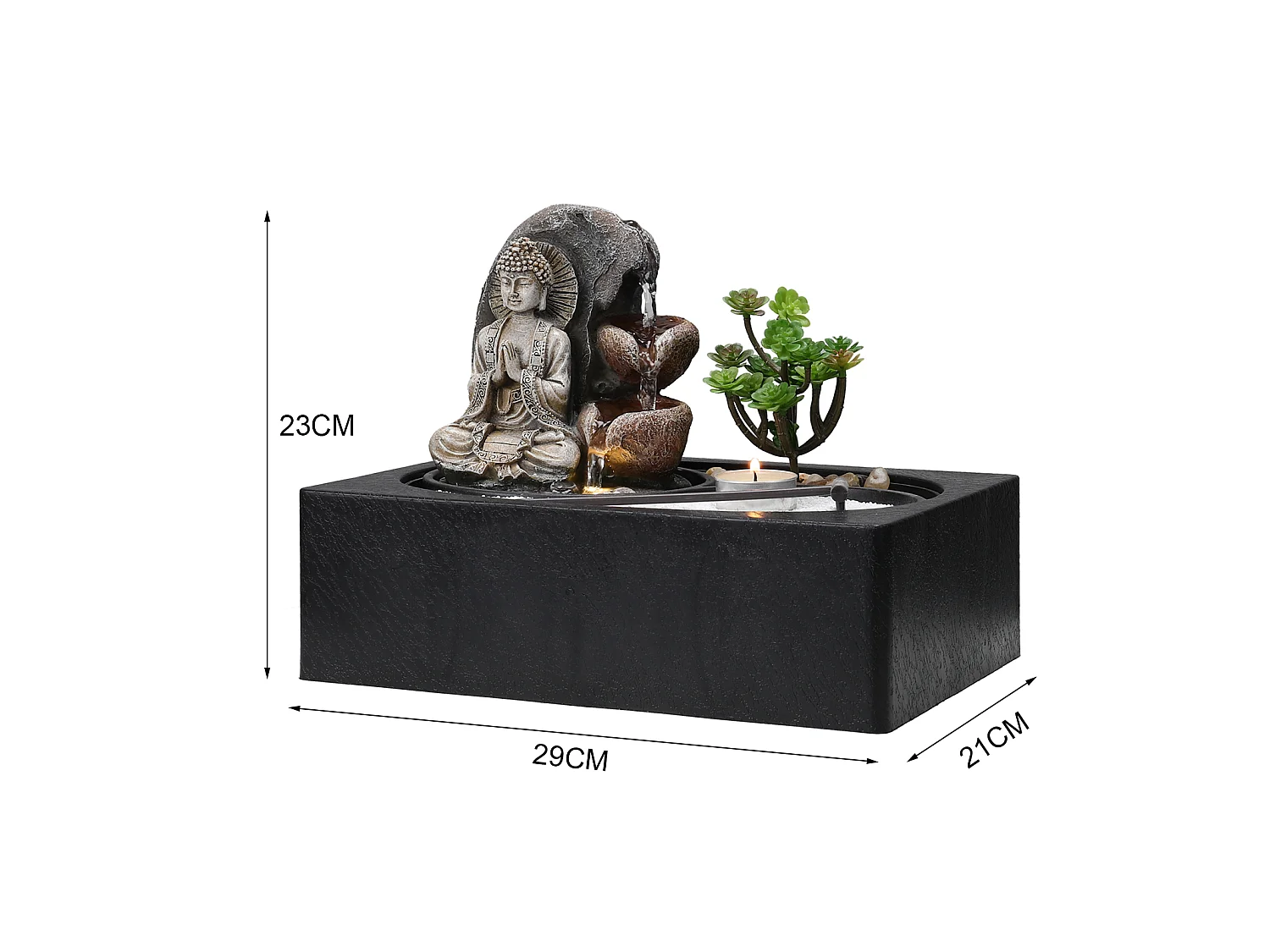 Indoor Zen Resin Water Fountain with LED Light - Tabletop Decor for Office & Home