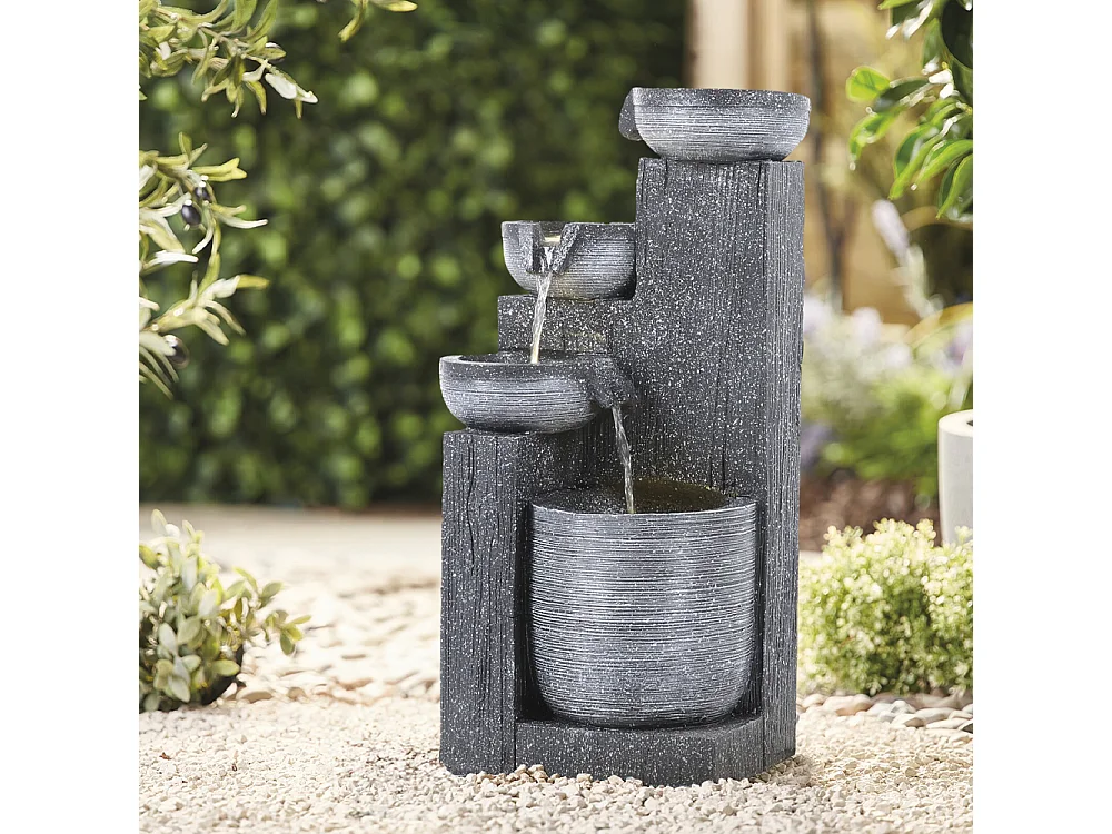 4-Tier Resin Rockery Water Fountain with Solar Power and LED Light