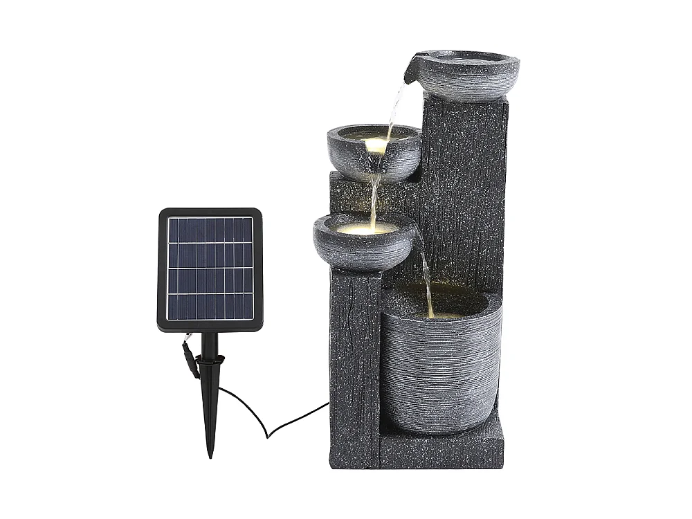 4-Tier Resin Rockery Water Fountain with Solar Power and LED Light