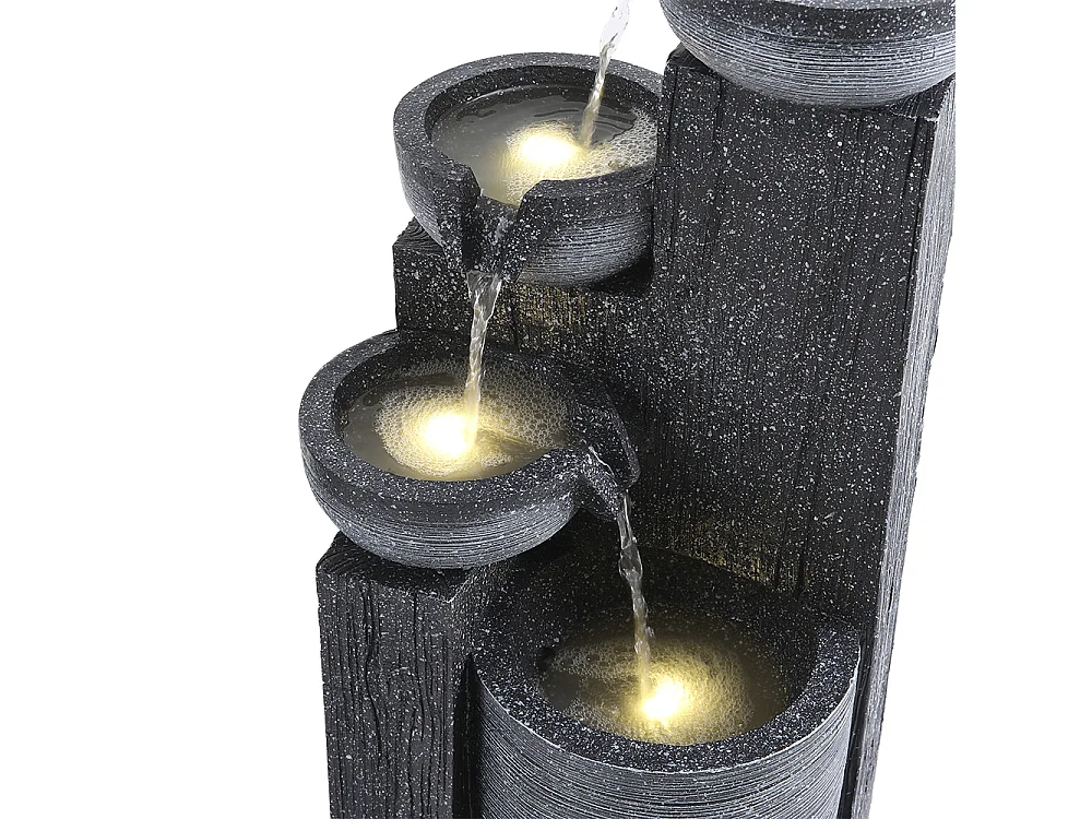 4-Tier Resin Rockery Water Fountain with Solar Power and LED Light