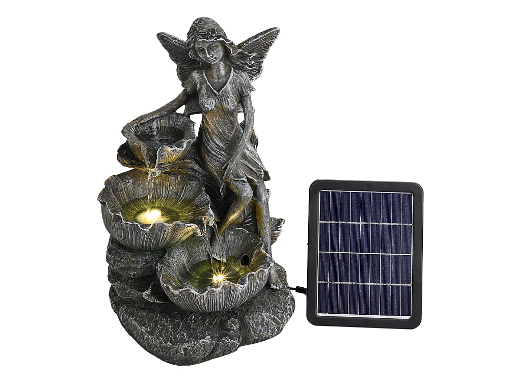 Grey Resin Solar Powered Fairy Cascading Bowl Water Fountain with LED Light