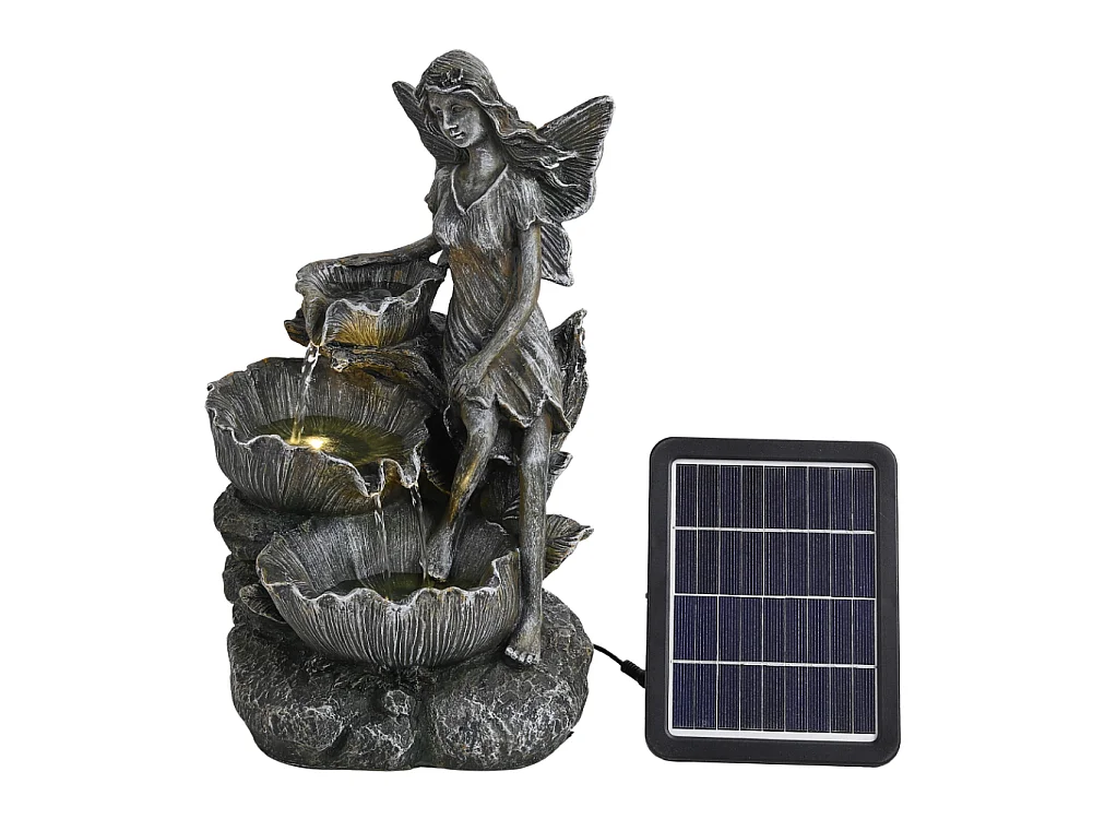 Grey Resin Solar Powered Fairy Cascading Bowl Water Fountain with LED Light