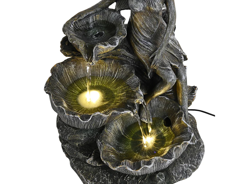 Grey Resin Solar Powered Fairy Cascading Bowl Water Fountain with LED Light