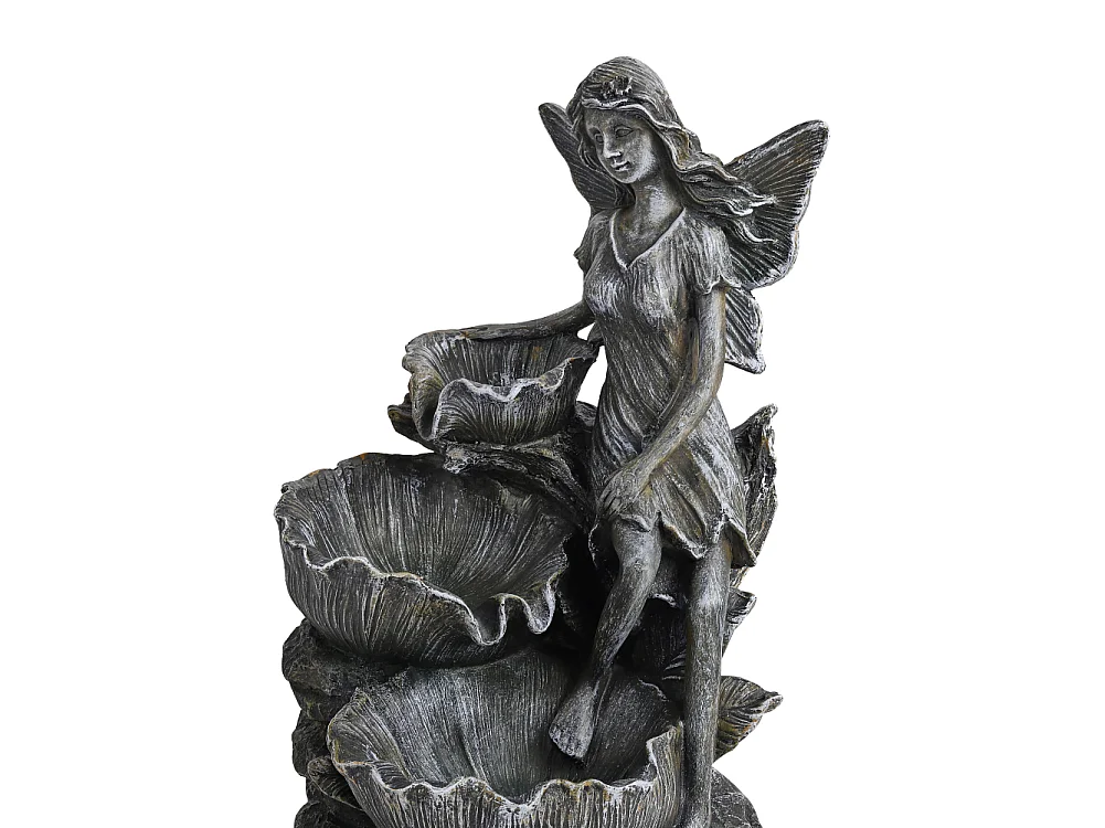 Grey Resin Solar Powered Fairy Cascading Bowl Water Fountain with LED Light