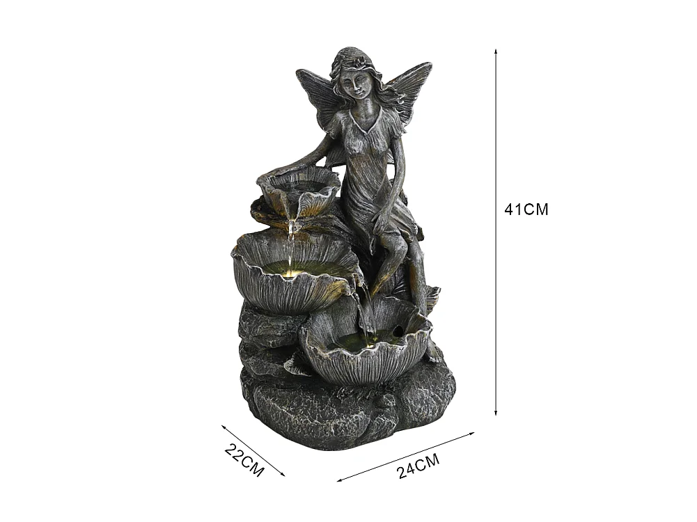 Grey Resin Solar Powered Fairy Cascading Bowl Water Fountain with LED Light