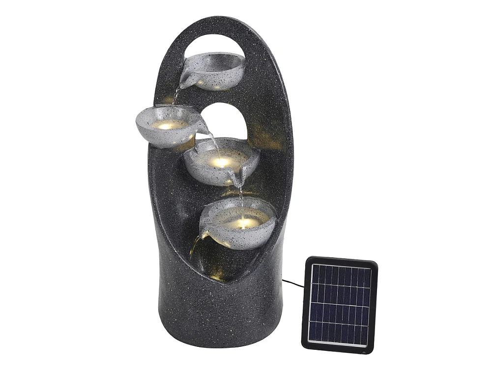 Grey Resin 4-Tier Solar Powered Cascading Bowl Water Fountain with LED Light