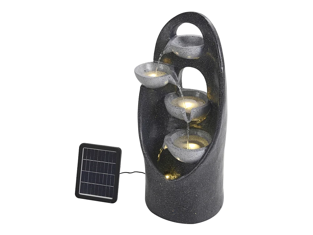 Grey Resin 4-Tier Solar Powered Cascading Bowl Water Fountain with LED Light