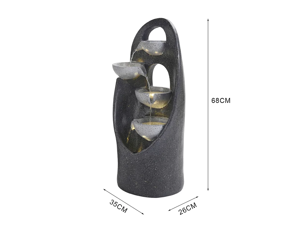 Grey Resin 4-Tier Solar Powered Cascading Bowl Water Fountain with LED Light