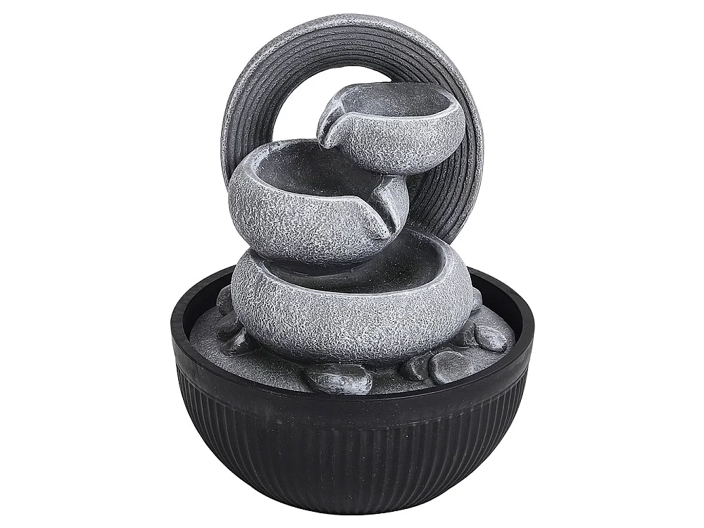 Grey Resin 3-Tier Tabletop Rock Water Fountain with LED Light