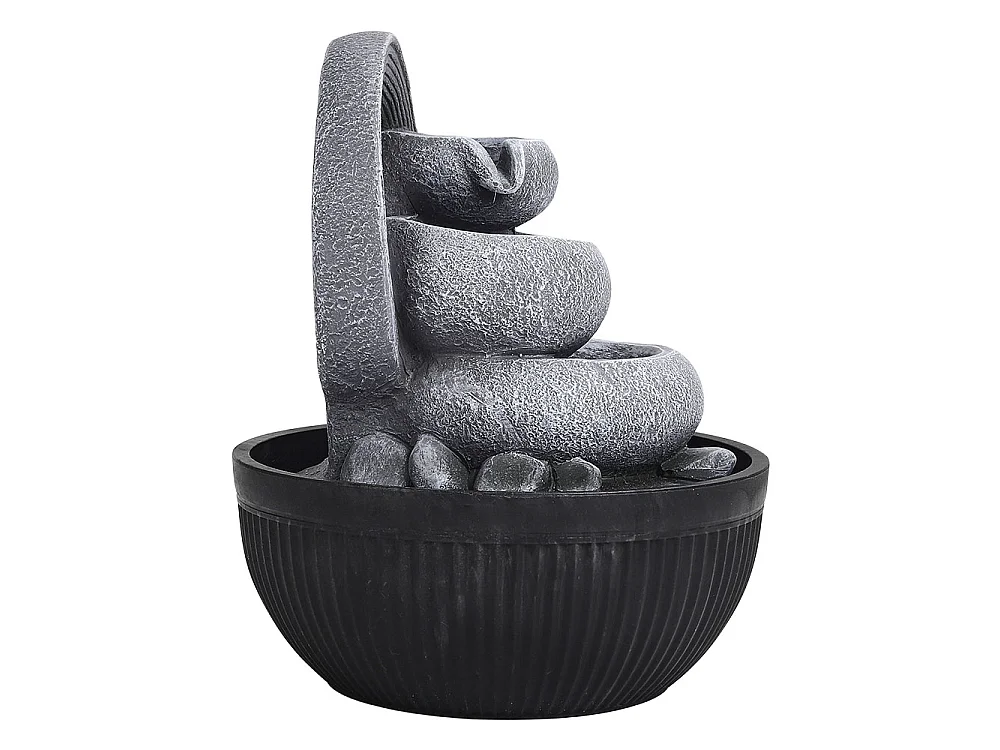 Grey Resin 3-Tier Tabletop Rock Water Fountain with LED Light