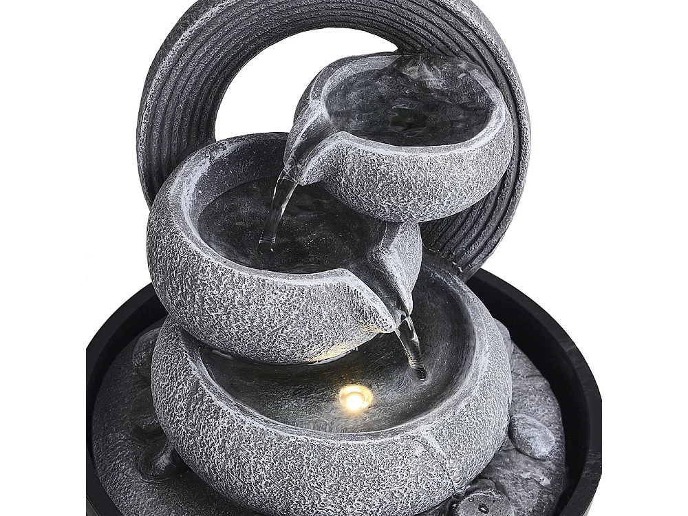 Grey Resin 3-Tier Tabletop Rock Water Fountain with LED Light