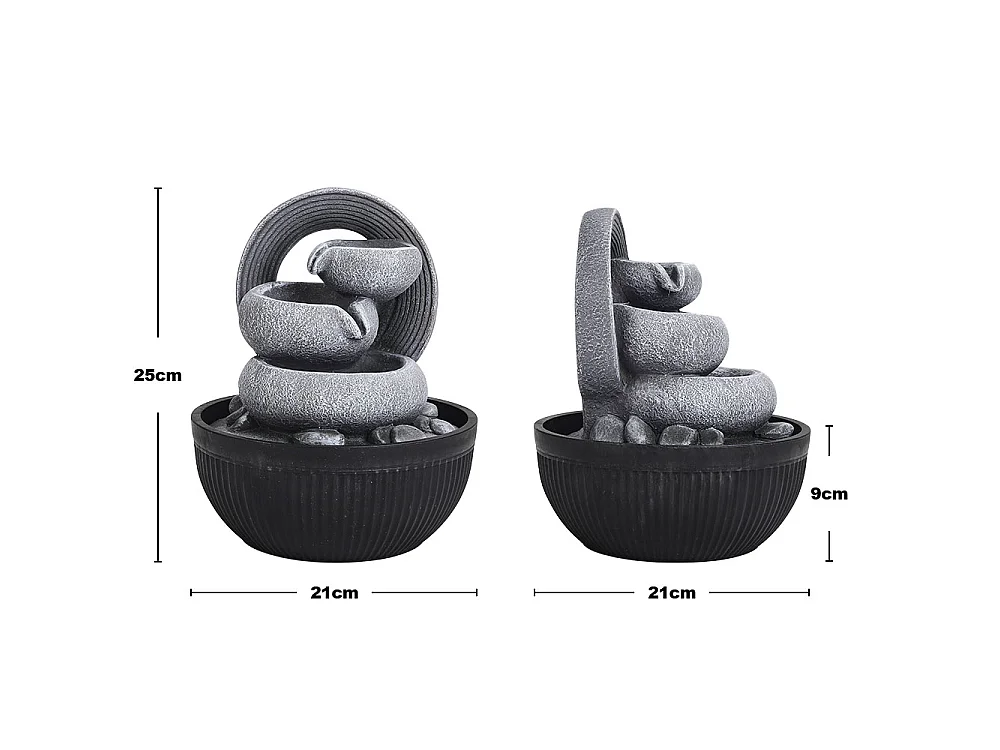 Grey Resin 3-Tier Tabletop Rock Water Fountain with LED Light