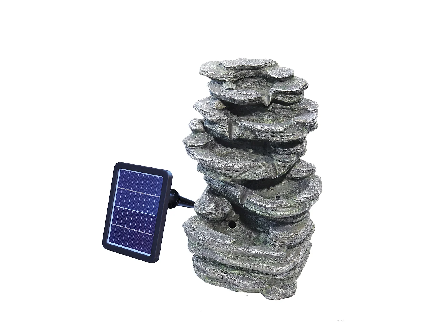 Black Resin Multi-Tier Rockery Solar Powered Water Fountain with LED Light