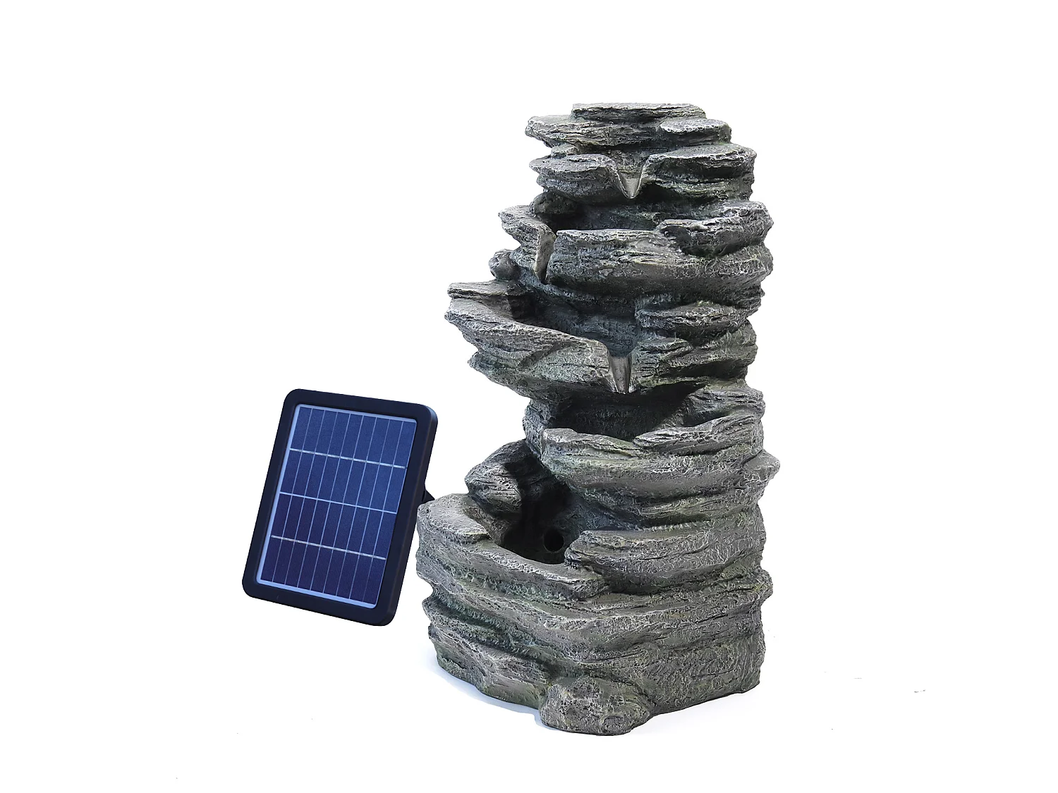 Black Resin Multi-Tier Rockery Solar Powered Water Fountain with LED Light