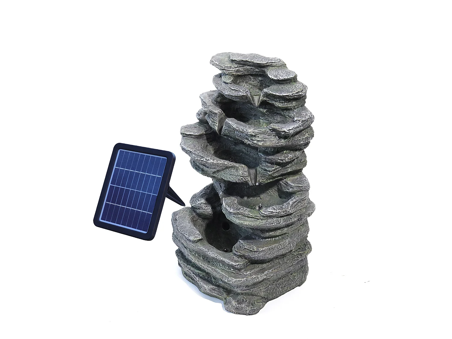 Black Resin Multi-Tier Rockery Solar Powered Water Fountain with LED Light