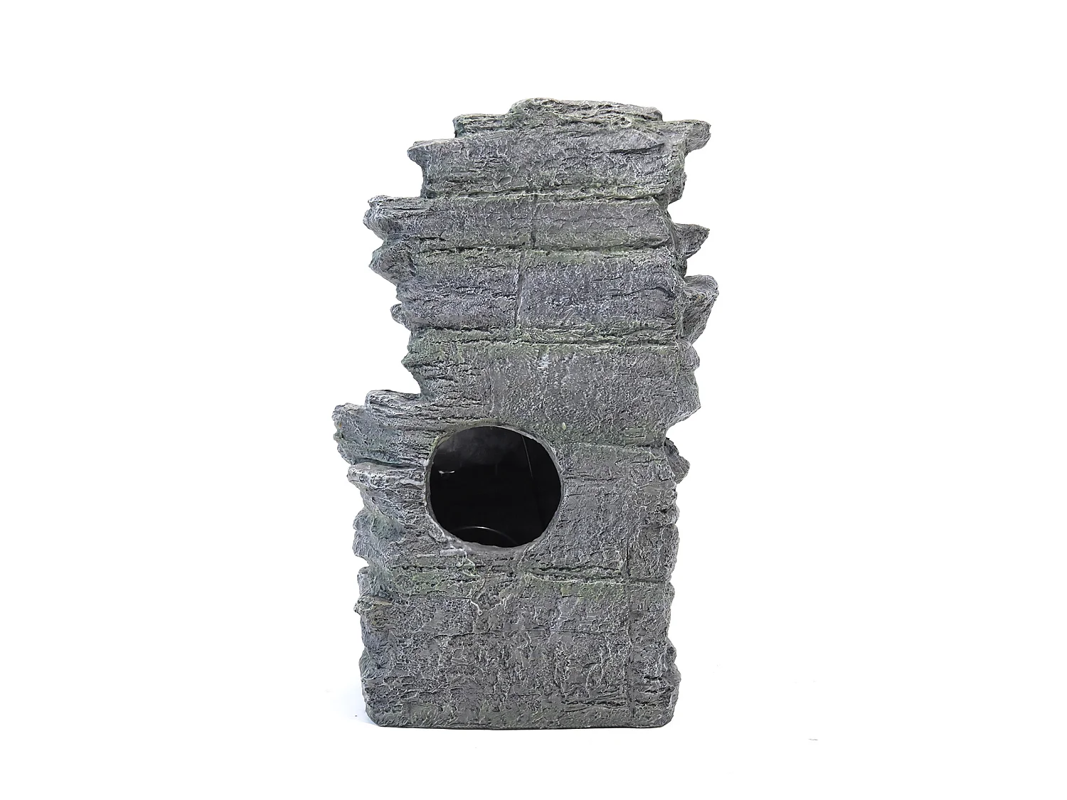 Black Resin Multi-Tier Rockery Solar Powered Water Fountain with LED Light