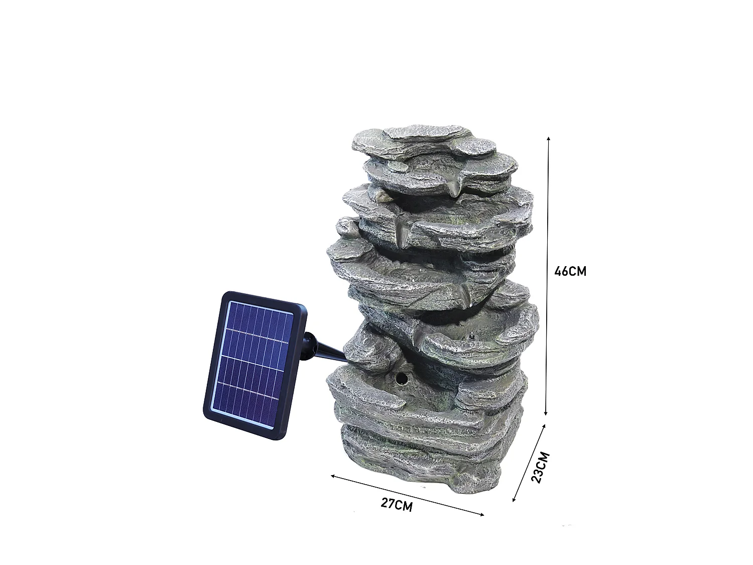 Black Resin Multi-Tier Rockery Solar Powered Water Fountain with LED Light