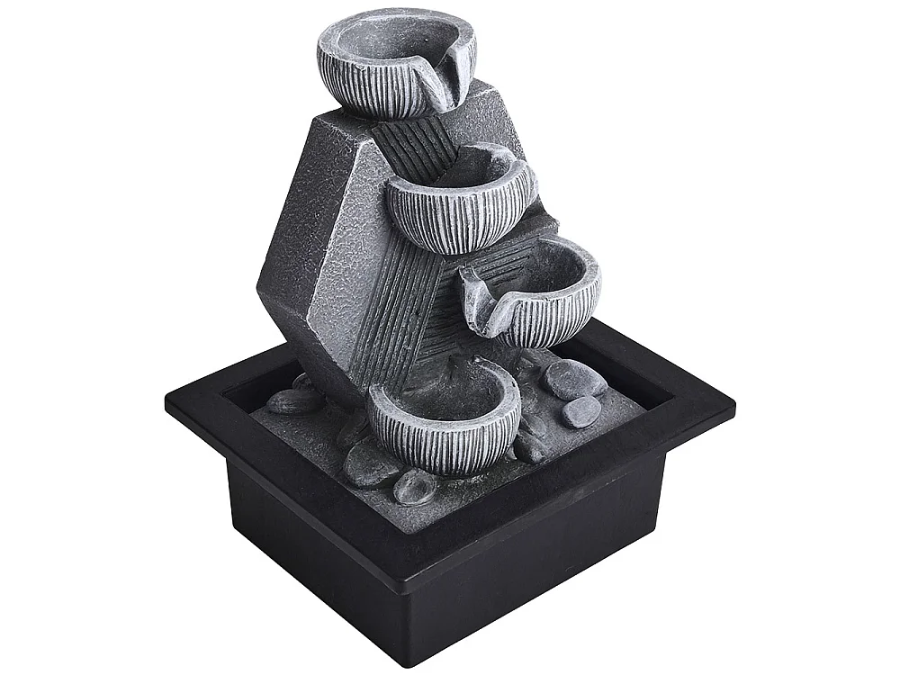 Grey Resin 4-Tier Tabletop Rock Water Fountain with LED Light