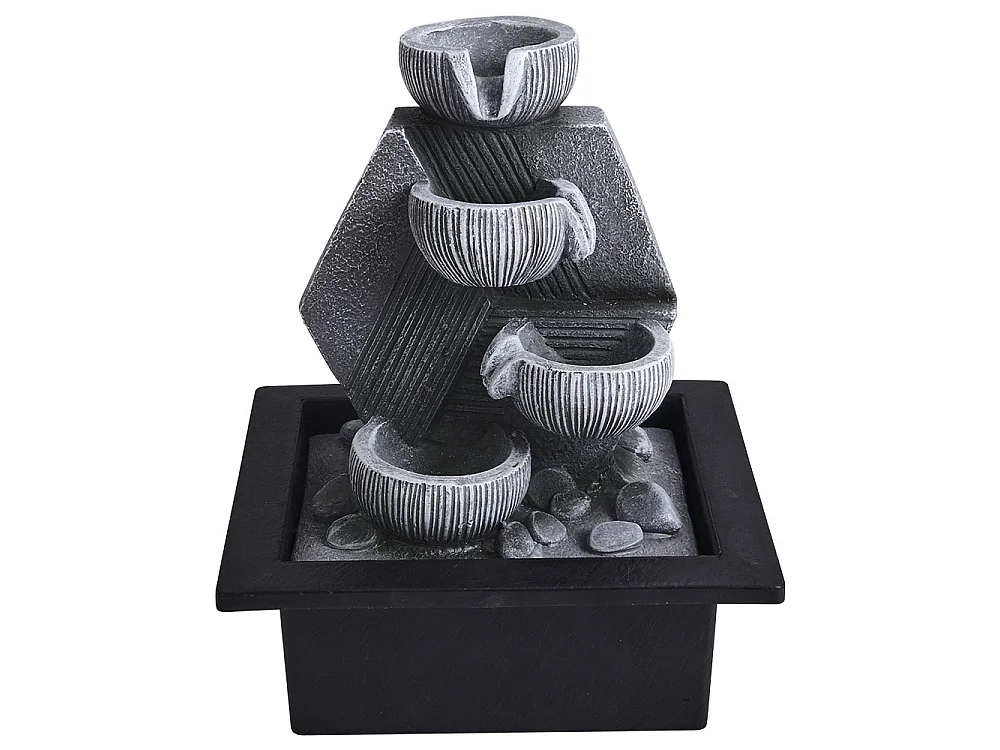 Grey Resin 4-Tier Tabletop Rock Water Fountain with LED Light