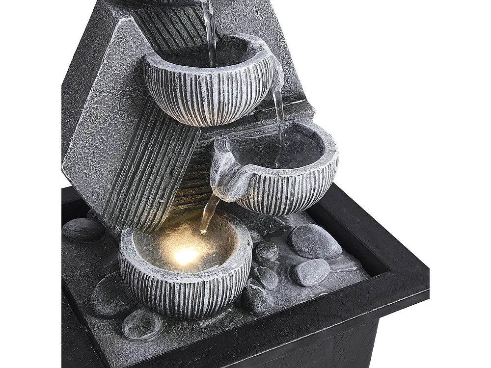 Grey Resin 4-Tier Tabletop Rock Water Fountain with LED Light