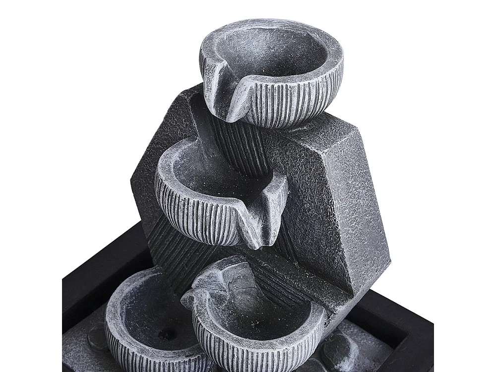 Grey Resin 4-Tier Tabletop Rock Water Fountain with LED Light