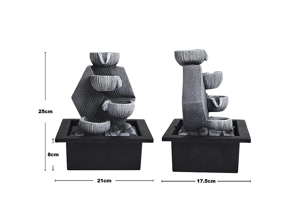 Grey Resin 4-Tier Tabletop Rock Water Fountain with LED Light